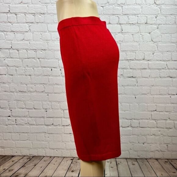 Vintage 80s St John By Marie Gray Red Knit Santana Skirt - Picture 7 of 9